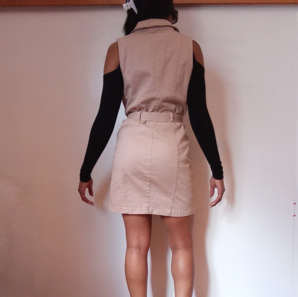 Haute Monde women's sleeveless khaki zip up dress - Picture 5 of 12